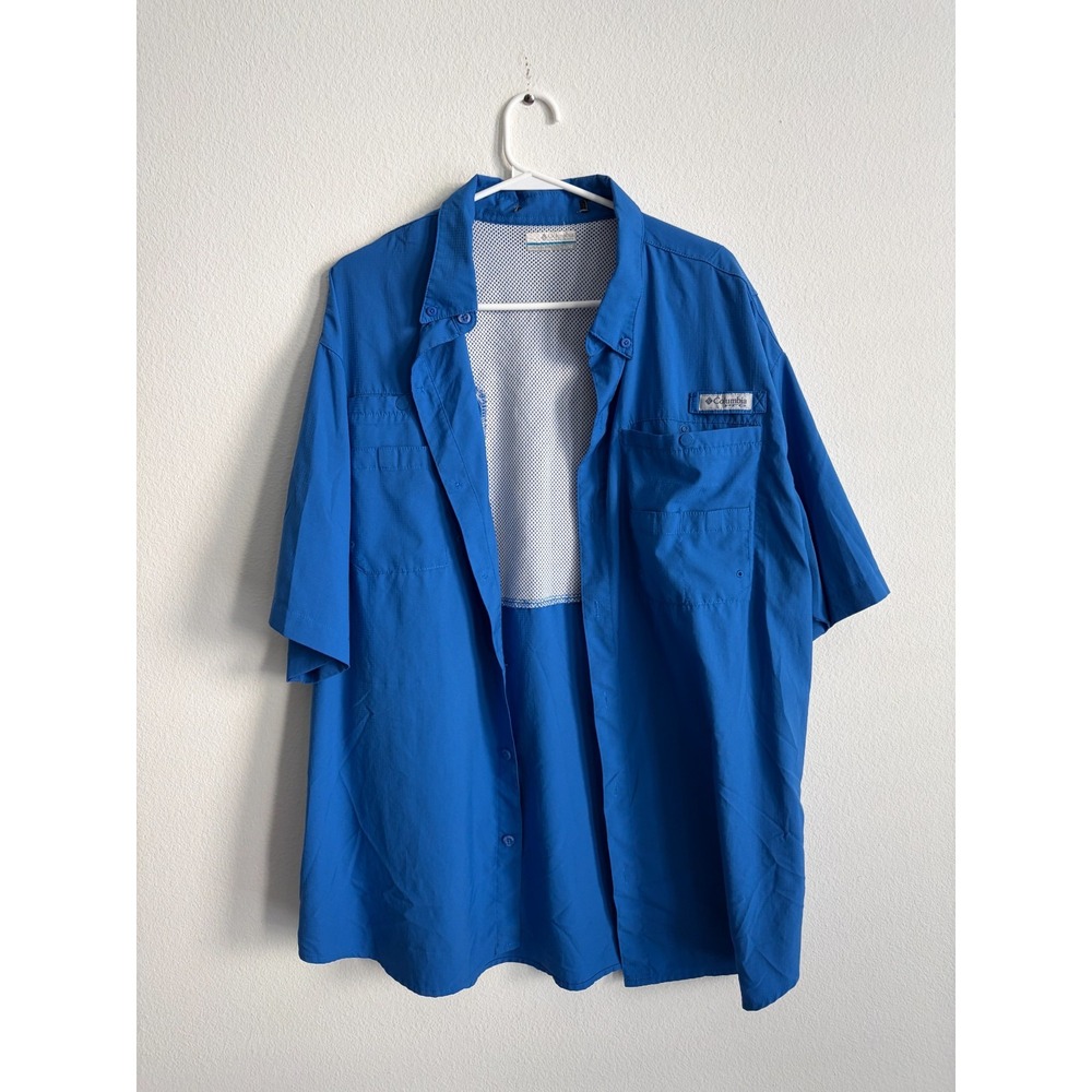 Columbia Sportswear PFG Fishing Shirt Mens XL Blue Vent Mesh Button Down Outdoor